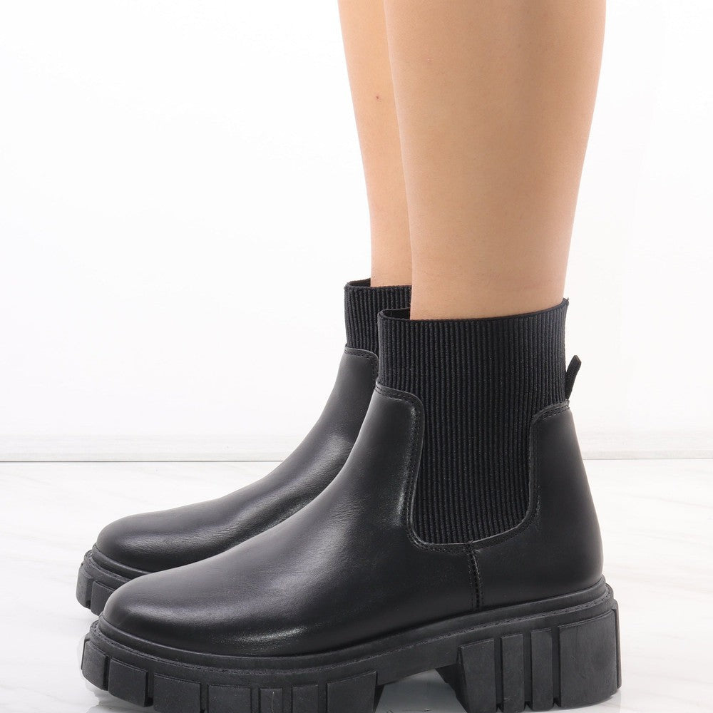 
                      
                        Black Platform Slip On Faux Leather Sock Boot
                      
                    