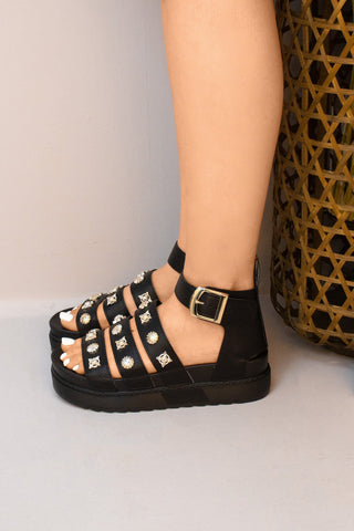 Black Platform Studded Gladiator Strappy Sandal