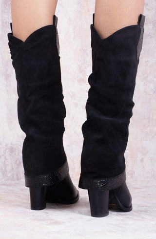 Black Shark Fold Over Tab Detail Cowboy Boots