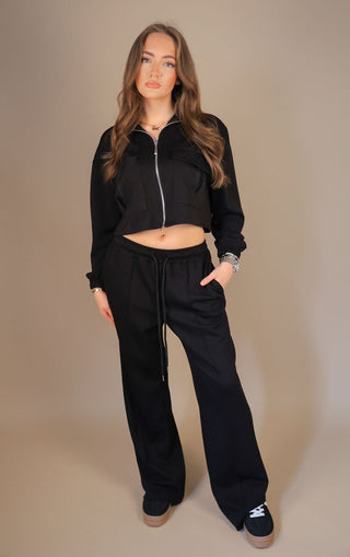 Black Straight Leg Jogger and Zip Cropped Jacket Co-ord