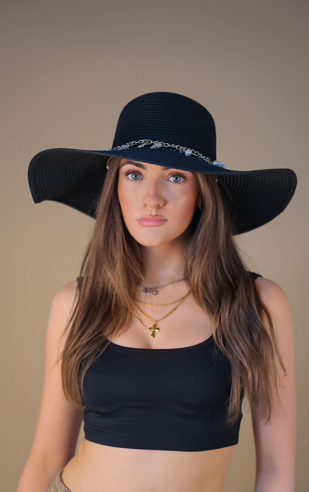 Black Straw Western Shell Detailing Hat