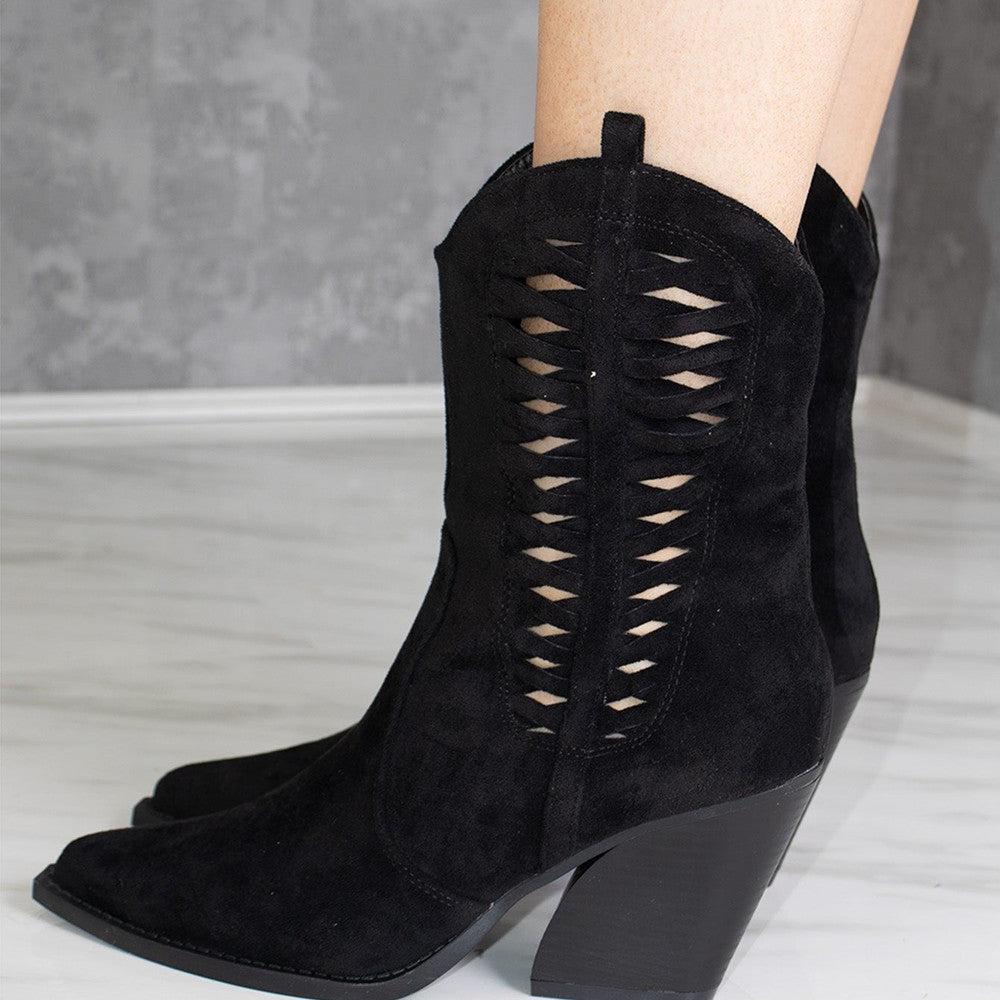 
                      
                        Black Woven Cut Out Cowboy Boot
                      
                    