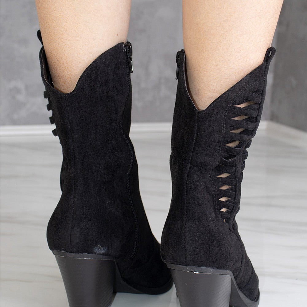 
                      
                        Black Woven Cut Out Cowboy Boot
                      
                    