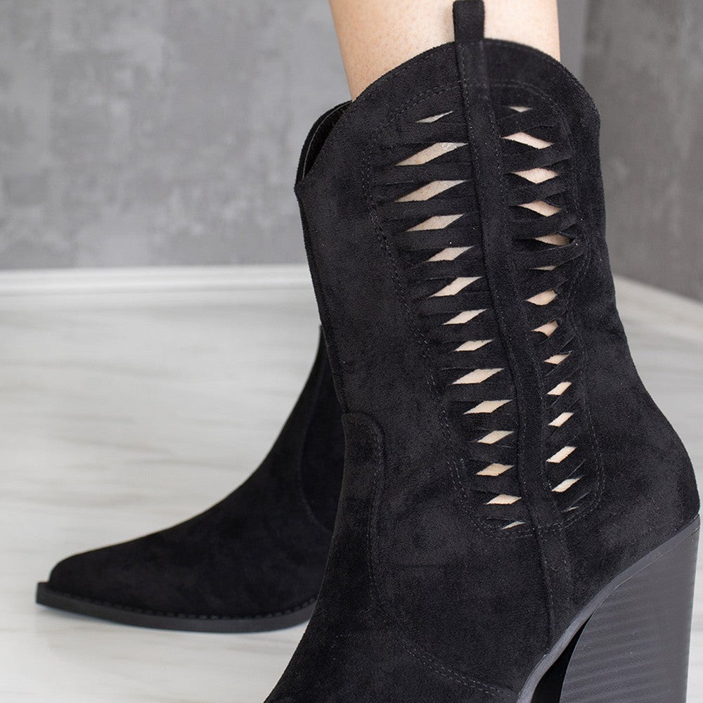 
                      
                        Black Woven Cut Out Cowboy Boot
                      
                    