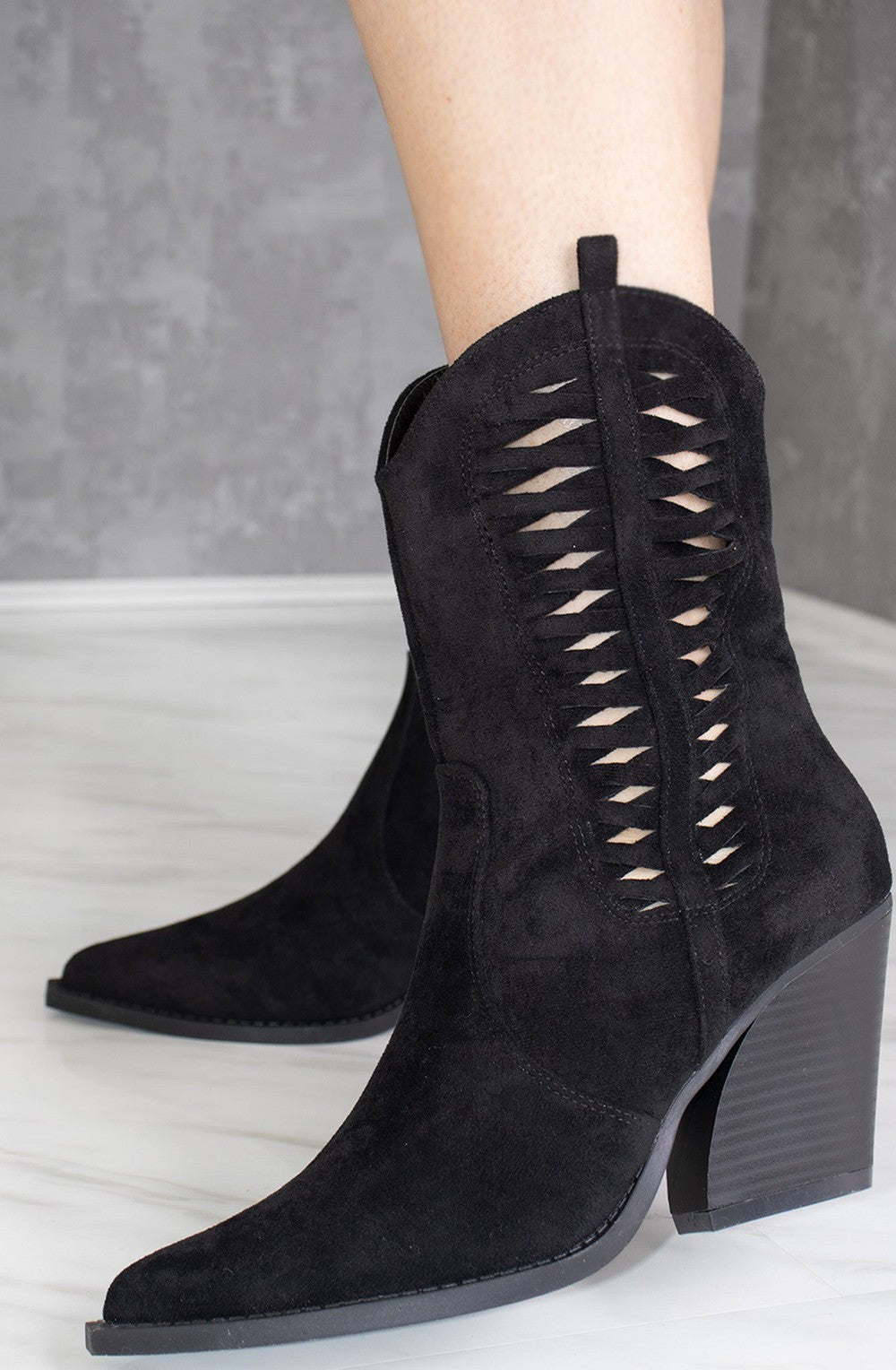 Black Woven Cut Out Cowboy Boot