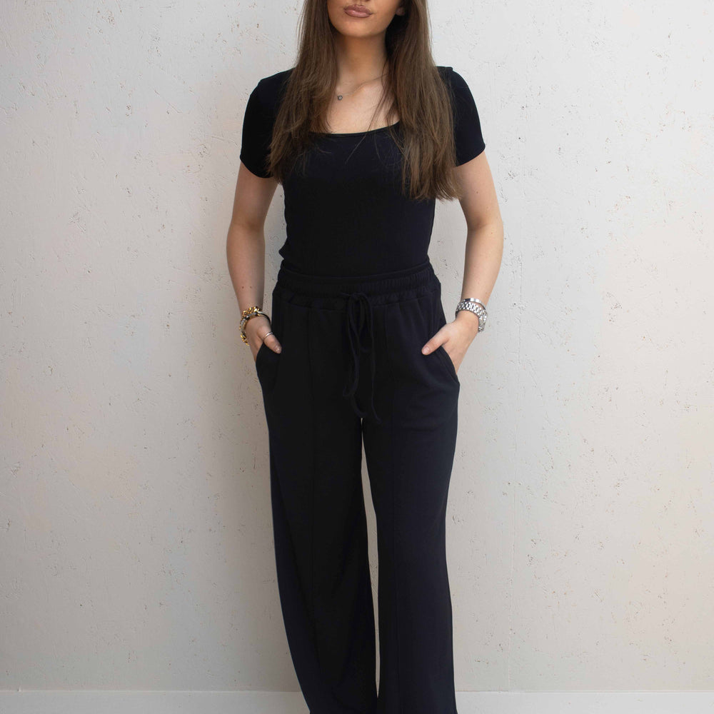 
                      
                        Bella Black Ribbed Bodysuit & Straight Leg Trouser Co-Ord Set
                      
                    
