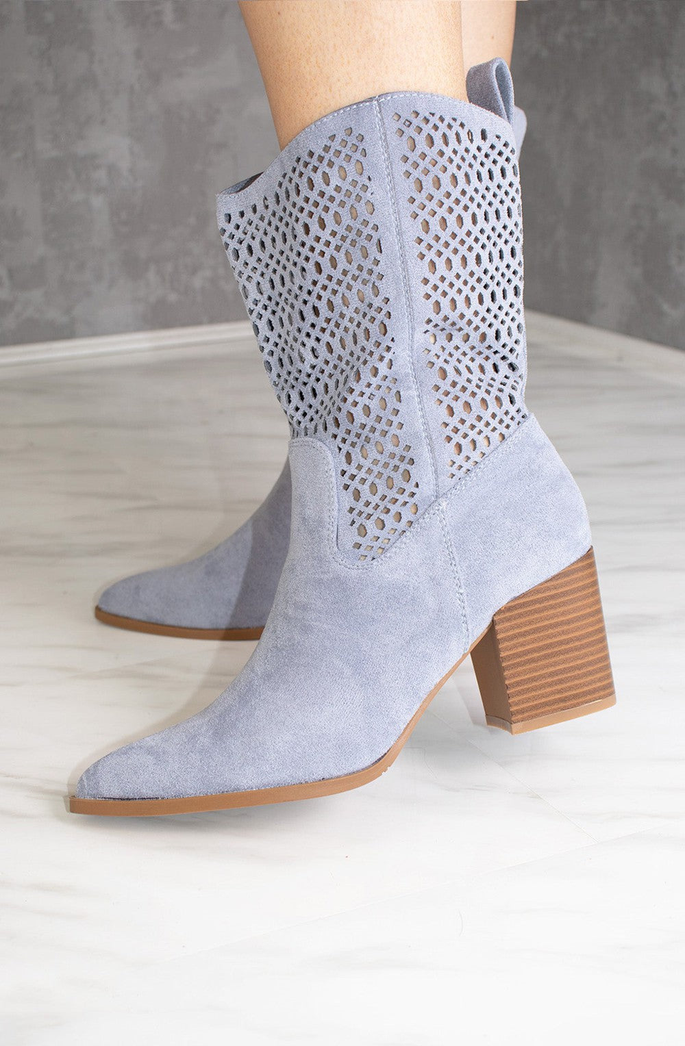 Blue Cut Out Heeled Calf Cowboy Boot