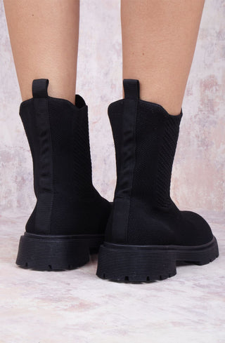 Brookie Pull Over Black Stretch Fabric Sock Boot