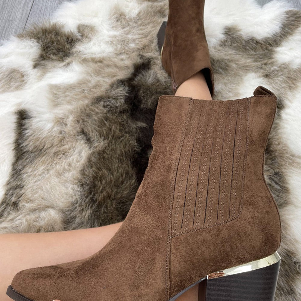 Brown Almond Toe Heeled Cowboy Silhouette Boot