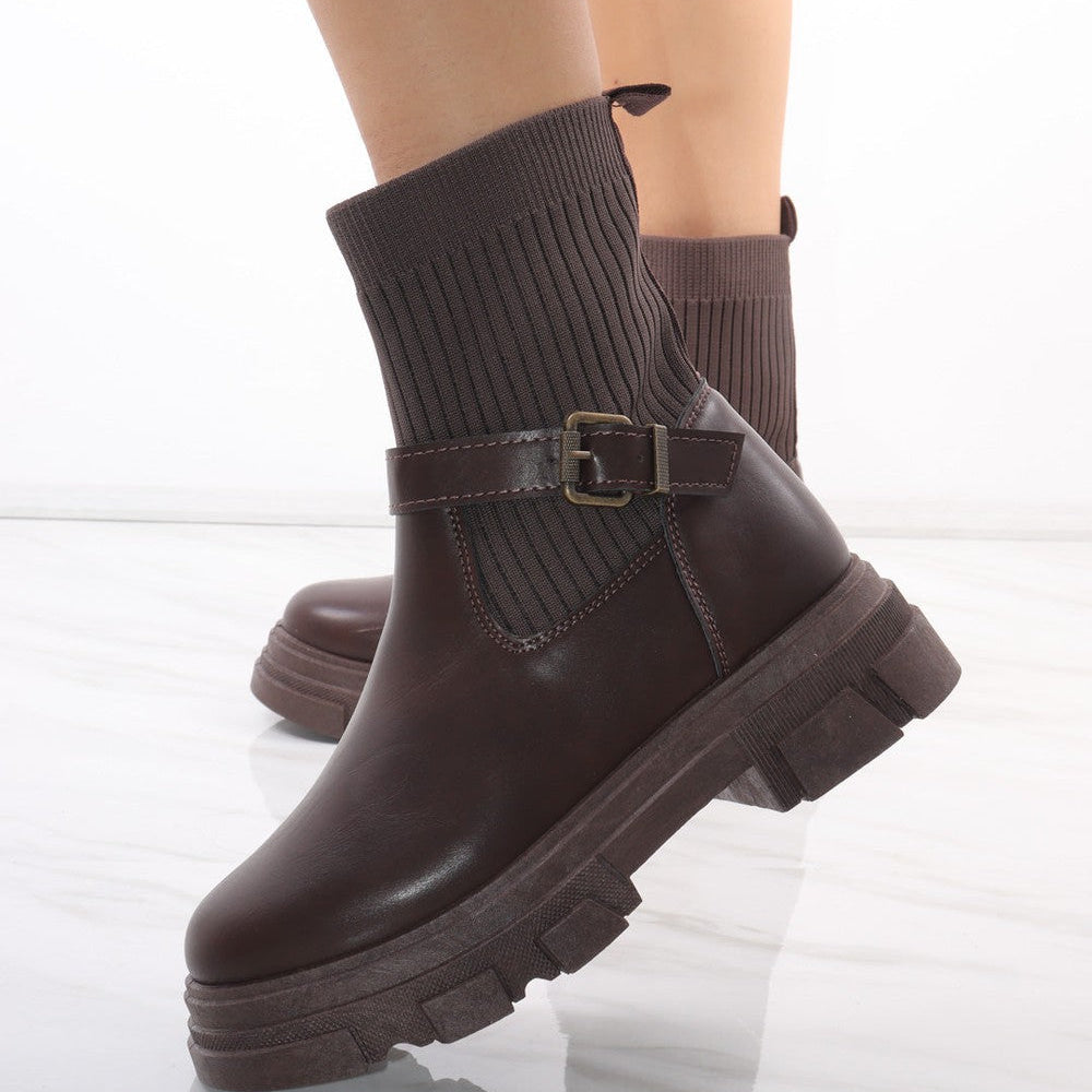 
                      
                        Brown Chunky Faux Leather Buckle Sock Boot
                      
                    