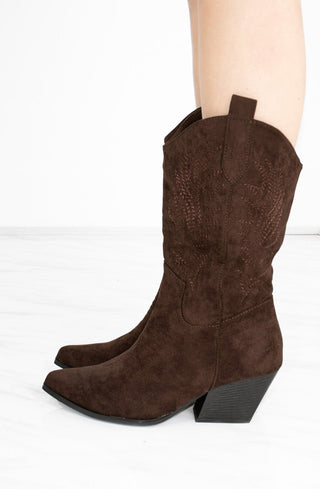 Brown Mid Embroidered Almond Toe Cowboy Boot