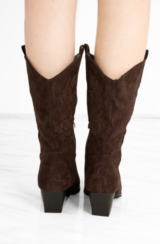 Brown Mid Embroidered Almond Toe Cowboy Boot