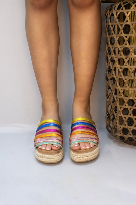 Multicoloured Platform Wedge Slider Sandal