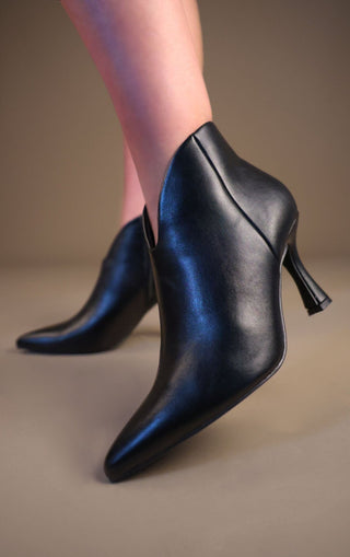 Black PU Leather Ankle  Pixie Stiletto Heel Boots