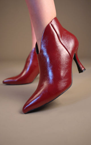 Burgundy PU Leather Ankle Pixie Stiletto Heel Boots