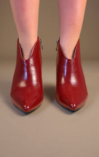 Burgundy PU Leather Ankle Pixie Stiletto Heel Boots