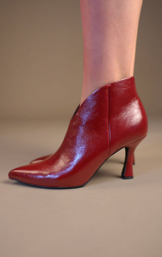 Burgundy PU Leather Ankle Pixie Stiletto Heel Boots