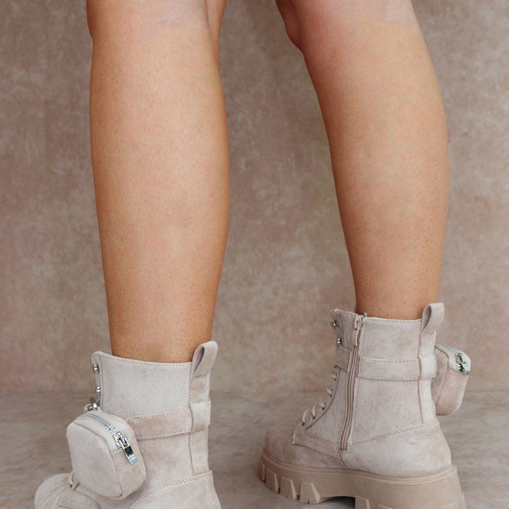 
                      
                        CIARA Beige Faux Suede Ankle Boot With Pocket Detail
                      
                    