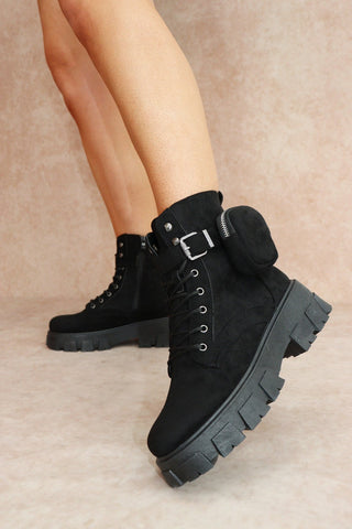 CIARA Black Suede Ankle Boot With Pocket Detail