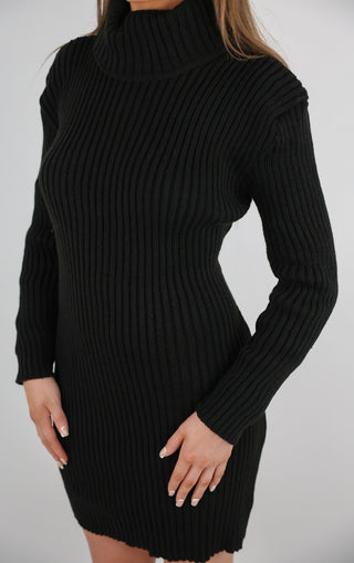 Black Turtle Neck Knit Jumper Dress