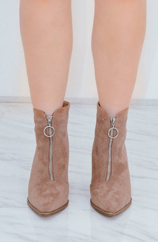 Camel Classic Faux Suede Zip Up Heeled Cowboy Boot