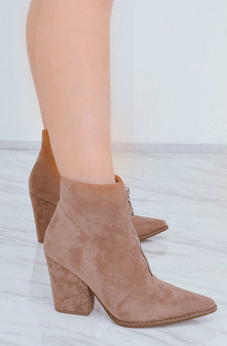 Camel Classic Faux Suede Zip Up Heeled Cowboy Boot