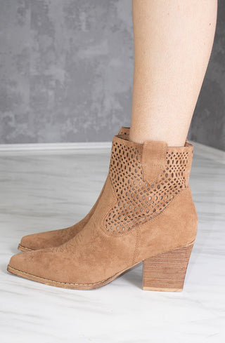 Camel Cut Out Ankle Length Cowboy Boot