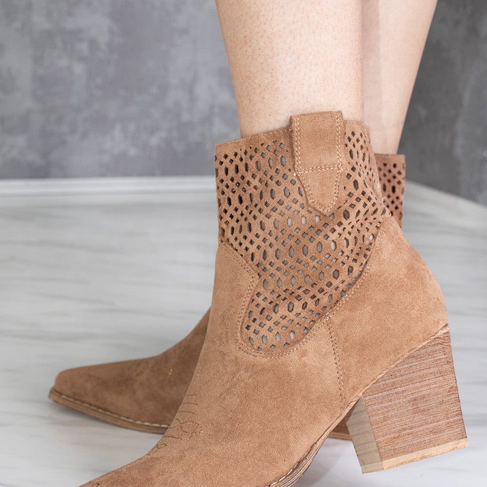 Camel Cut Out Ankle Length Cowboy Boot