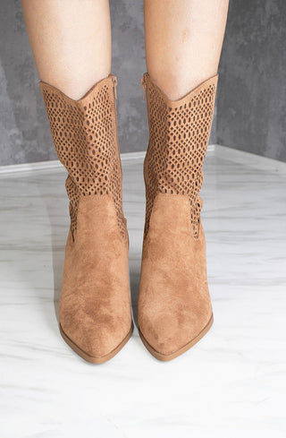 Camel Cut Out Heeled Calf Cowboy Boot