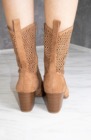 Camel Cut Out Heeled Calf Cowboy Boot