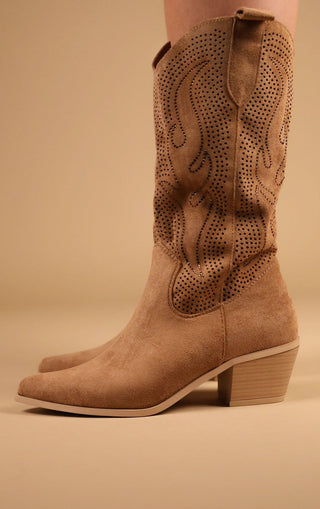 Camel Mid-Length Diamante Mesh Western Cowboy Boot