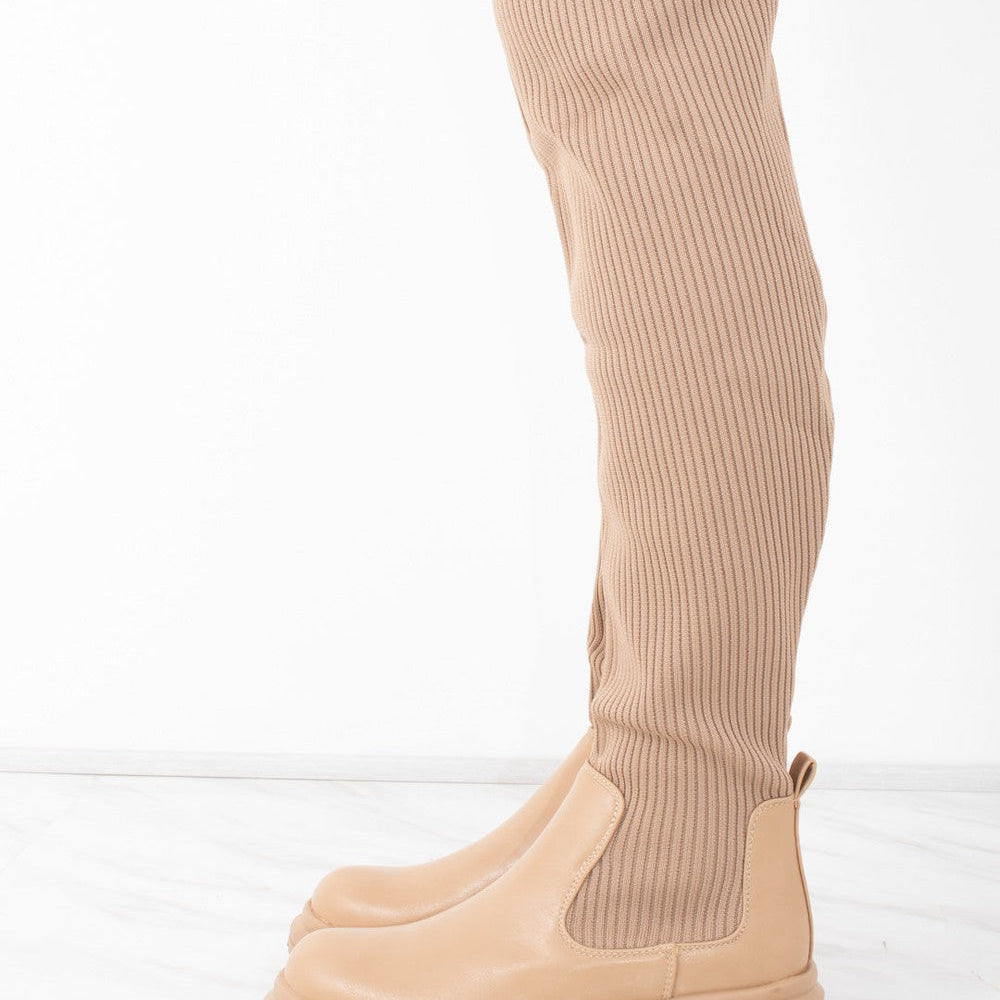 
                      
                        Camel Over the Knee Ribbed Sock Boot
                      
                    