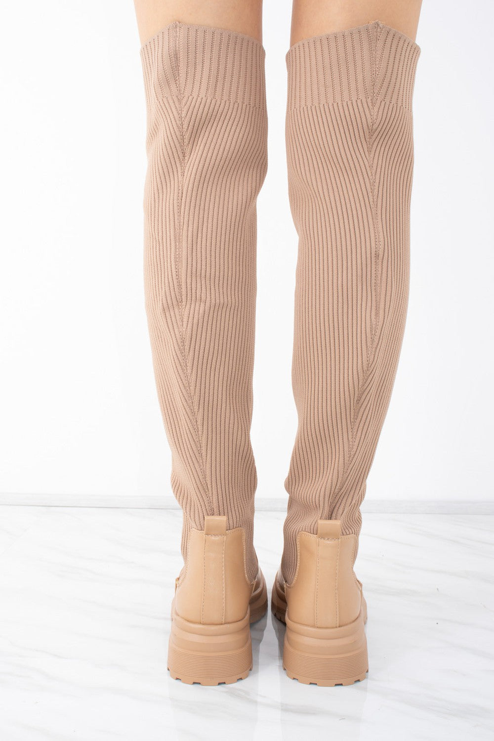 Y Project Thigh High Uggs Heel Womens Camel Over The Knee Ribbed