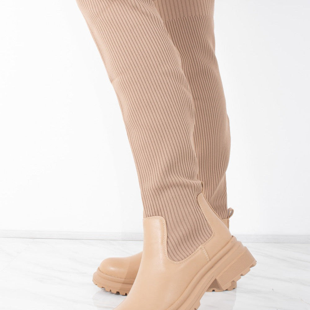 Camel Over the Knee Ribbed Sock Boot