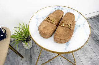 Camel Round Toe Buckle Mule Flat Loafers slippers Shoes