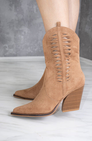 Camel Woven Cut Out Cowboy Boot