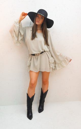 Cara Beige Frill Layered Dress