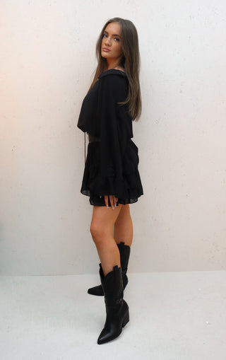 Cara Black Frill Layered Dress