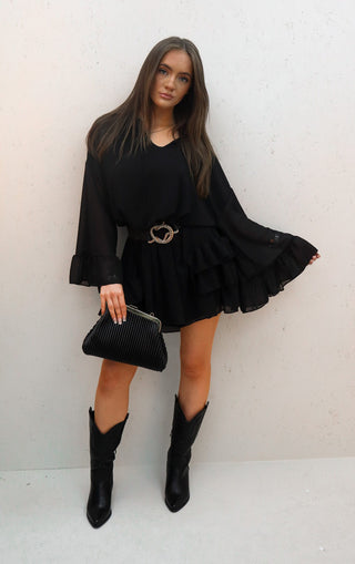 Cara Black Frill Layered Dress