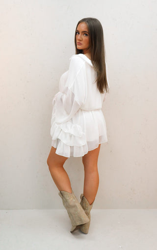 Cara White Frill Layered Dress