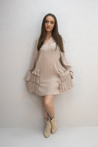 Cassie Beige Cheesecloth Frill Cover-Up Dress