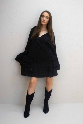 Cassie Black Cheesecloth Frill Cover-Up Dress