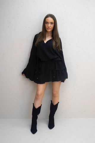 Cassie Black Cheesecloth Frill Cover-Up Dress