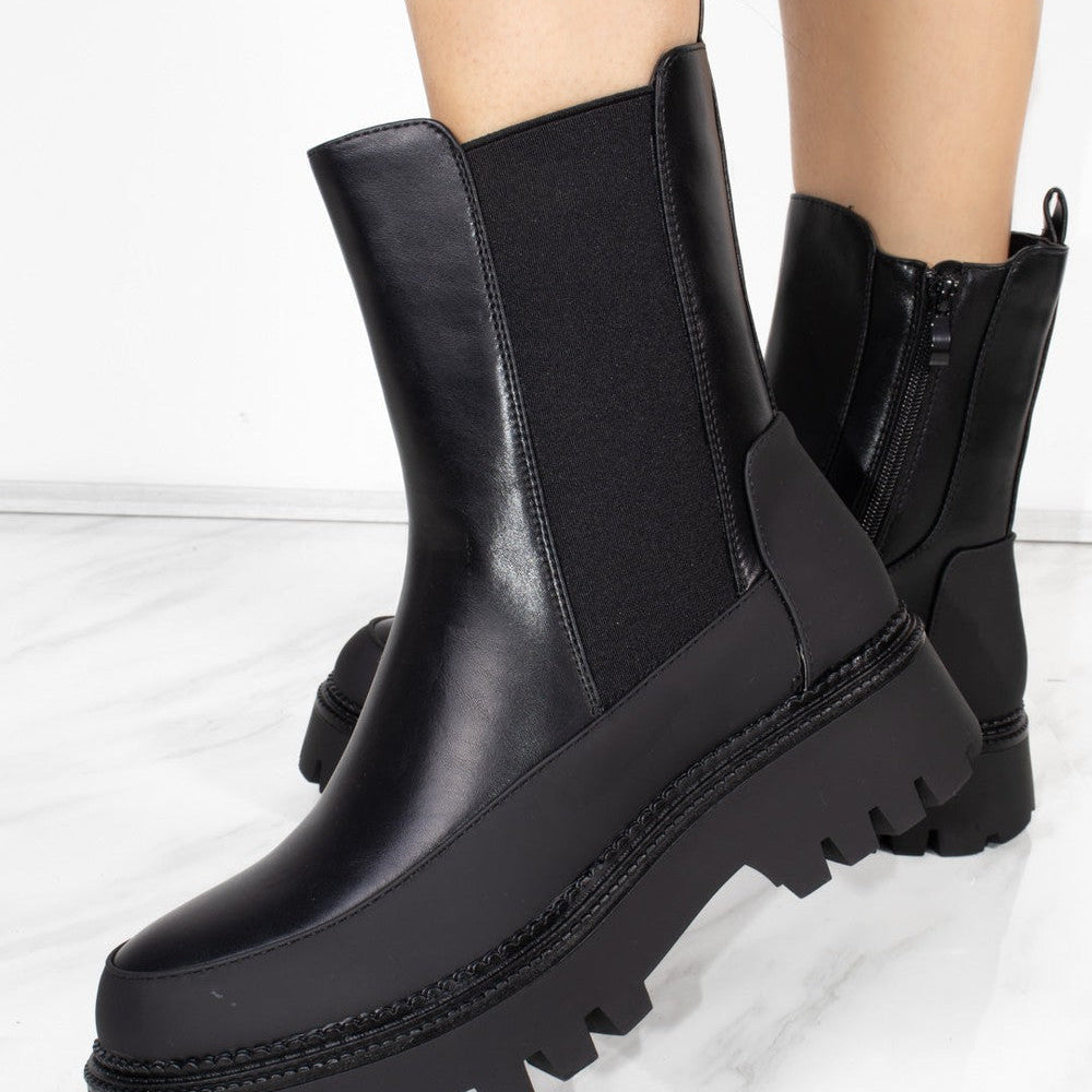 Chunky Sole Black Ankle Chelsea Boots