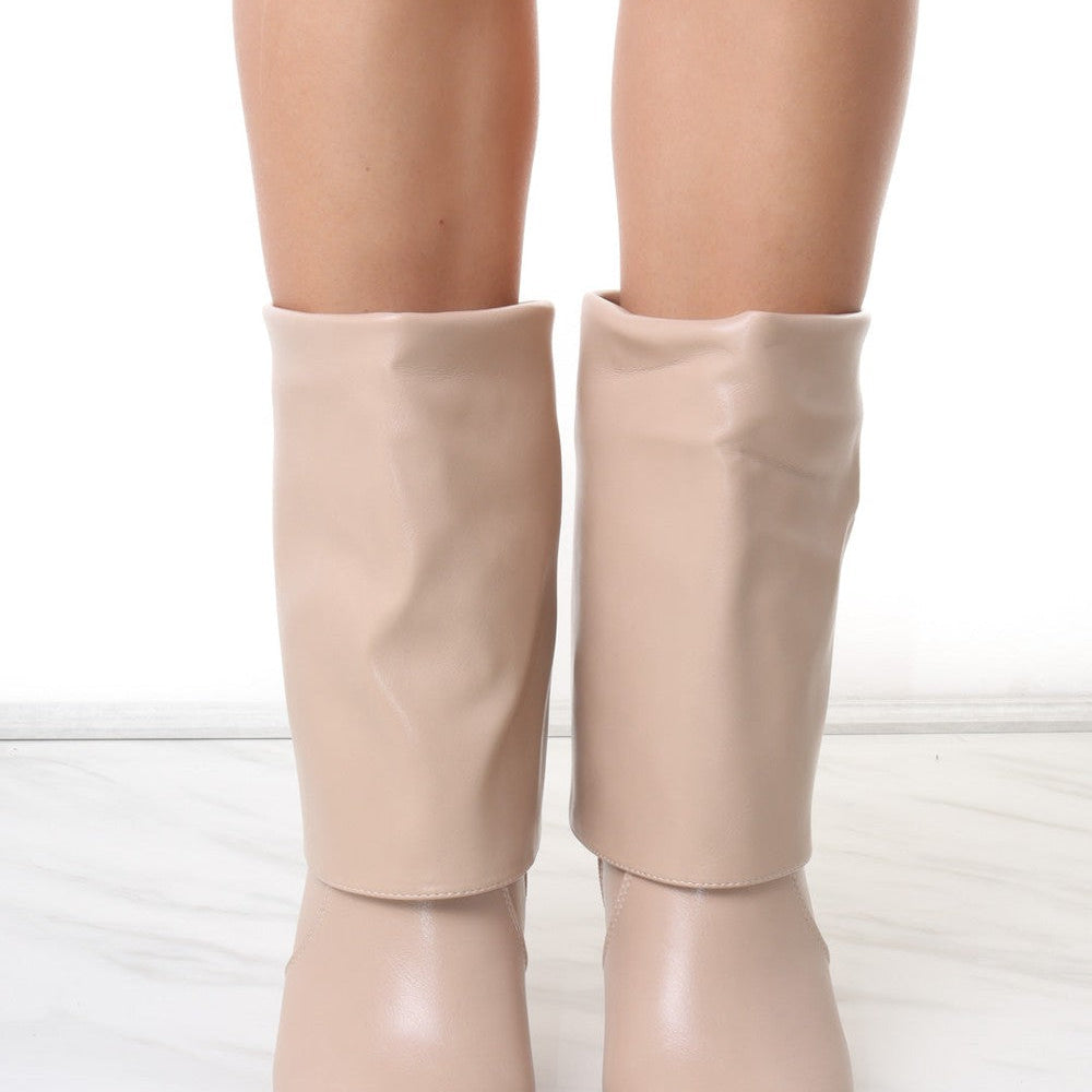 
                      
                        Cinzia Beige Fold Over Calf High Boot
                      
                    