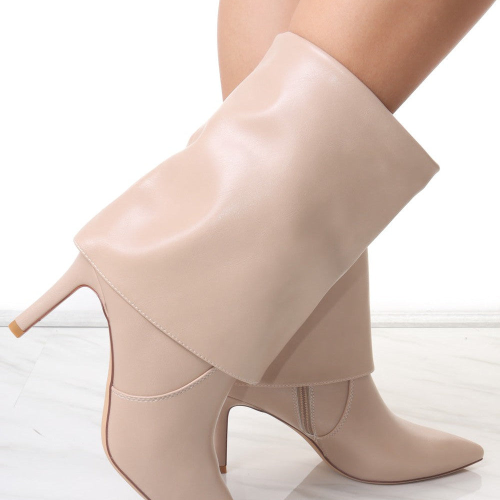 Cinzia Beige Fold Over Calf High Boot