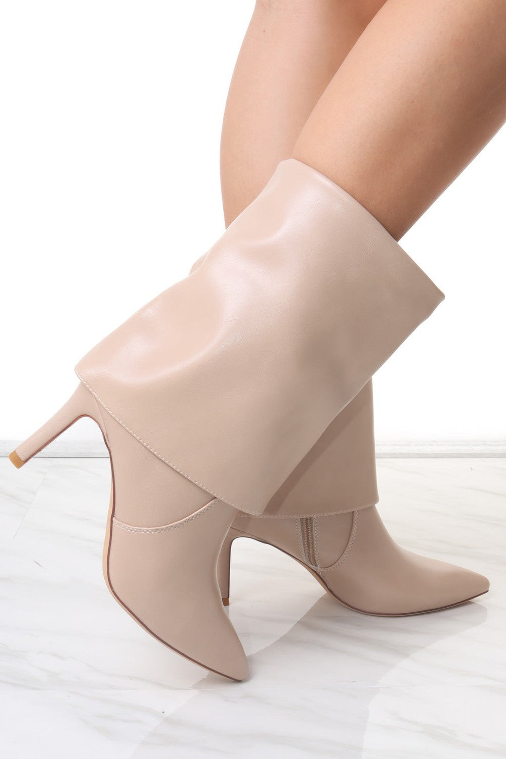 Cinzia Beige Fold Over Calf High Boot