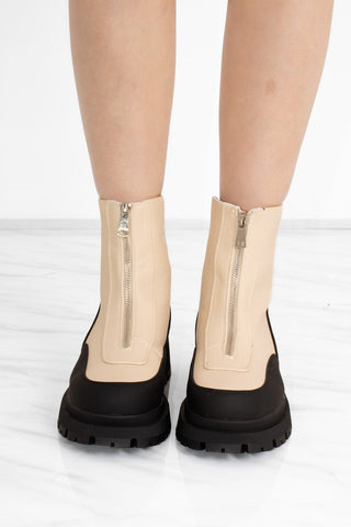 Cream/Black Contrast Zip Chunky Platform Ankle Boot