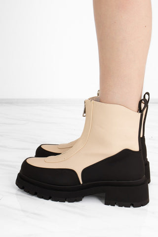 Cream/Black Contrast Zip Chunky Platform Ankle Boot