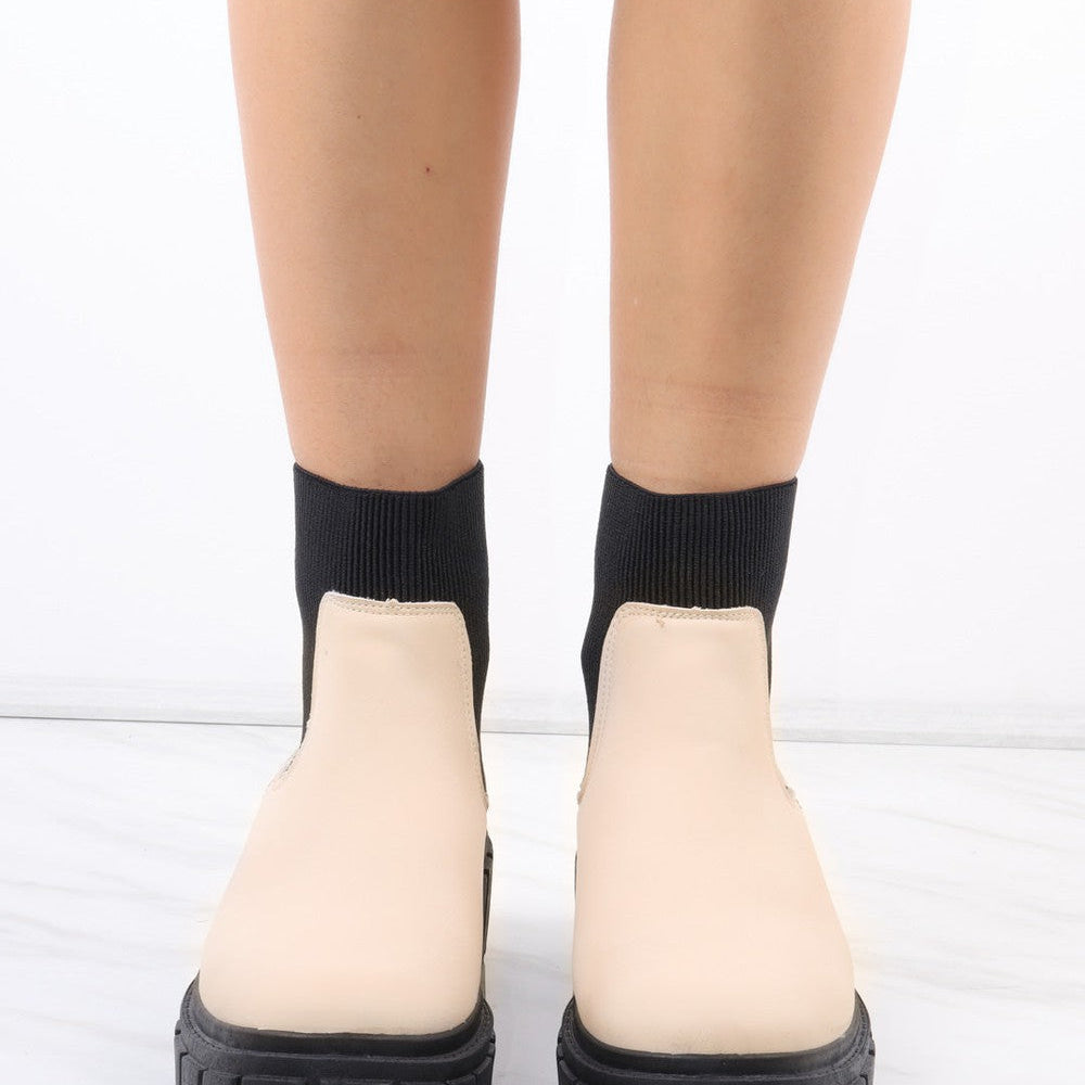 
                      
                        Cream/Black Platform Slip On Faux Leather Sock Boot
                      
                    